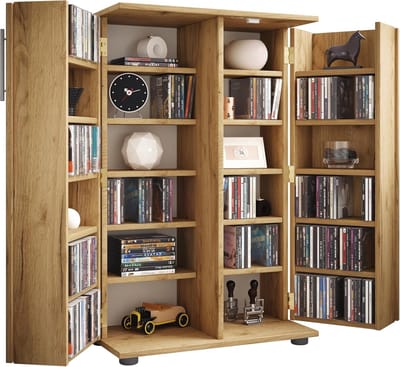 CD DVD Kast - Media Opberger - Ruimte Besparen - Afsluitbare Deuren - H93xB60xD31cm - Eiken