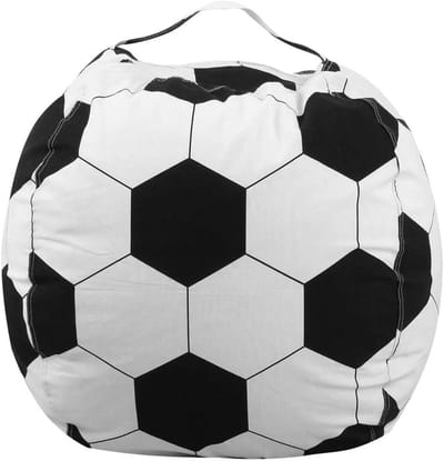 Voetbal Zitzakhoes - Opbergzak Fauteuil - Knuffels Opbergen - 2-in-1 Zitzak Stoel - 60 x 70 cm - Zwart-wit
