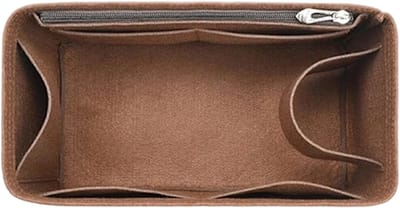 QTTVBTNA Tas Organizer - Handtas Organizer – met Zijrits - Bag in Bag – Bruin – Vilten Opbergtas – 27 × 12 × 16 cm