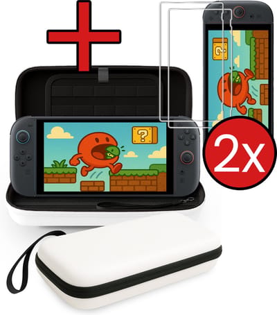 Hoes Geschikt voor Nintendo Switch 2 Case Hard Cover Bescherm Hoesje Koord Met 2x Screenprotector - Case Geschikt voor Nintendo Switch 2 Hoes - Wit