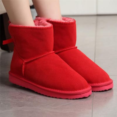 Nieuwe mode dames warme sneeuwlaarzen winterlaarzen echte koeienhuid leren dameslaarzen enkellaarsjes bont schoenen maat 34 -43 35 rood