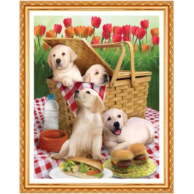 5d diy diamant schilderij volledige ronde diamant borduurwerk dieren honden diamant ronde nieuwkomers 20X30CM beige