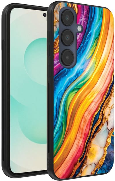Smartphonica Telefoonhoesje Geschikt voor Samsung Galaxy S25 Plus met Regenboog Goud Marmer Opdruk - TPU Backcover Case Rainbow Gold Marble Design geschikt voor Samsung Galaxy S25 Plus