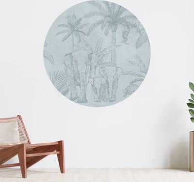 Muurcirkel zelfklevend behang - Olifanten blauw - Wanddecoratie - 080cm behangcirkel - Ronde sticker voor aan de muur - Behangsticker verkrijgbaar in verschillende formaten