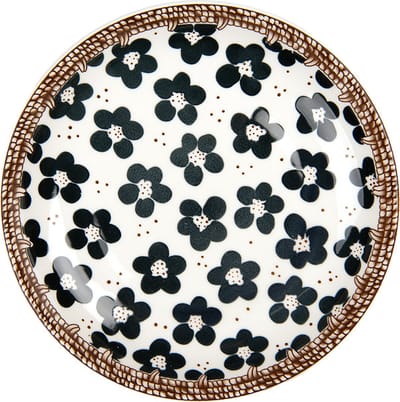 Clayre & Eef Ontbijtbord Ø 21x3 cm Wit Zwart Keramiek
