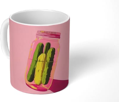 Mok - Koffiemok - Augurken - Pot - Schaduw - Roze - Mokken - 350 ML - Beker - Koffiemokken - Theemok