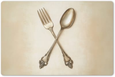 Placemats 45x30 cm - Placemat kunststof - 1 stuk - Beige - Vintage - Bestek - Borden onderleggers - Decoratie voor op tafel - Keuken tafeldecoratie accessoires - Vinyl onderlegger - Tafelversiering