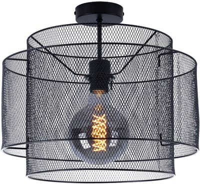 Plafondlamp metalen plafondlamp zwart rond eetkamer kooilamp verlichting in rastervorm, fitting 1x E27, DxH 40x35 cm
