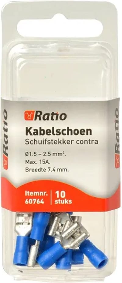 Ratio® Kabelschoen Schuifstekker contra 1,5-2,5mm² – Vlakstekker – Blauw – 10st in blister