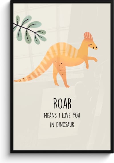 Poster in lijst - Fotolijst 80x120 cm - Posters - Dino - Quote - Dinosaurus - Beige - Posterlijst zwart - Kamer decoratie - Wanddecoratie kinderkamer - Muurdecoratie babykamer