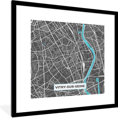 Fotolijst incl. Poster - Frankrijk - Plattegrond - Stadskaart - Kaart - Vitry-sur-Seine - 40x40 cm - Posterlijst
