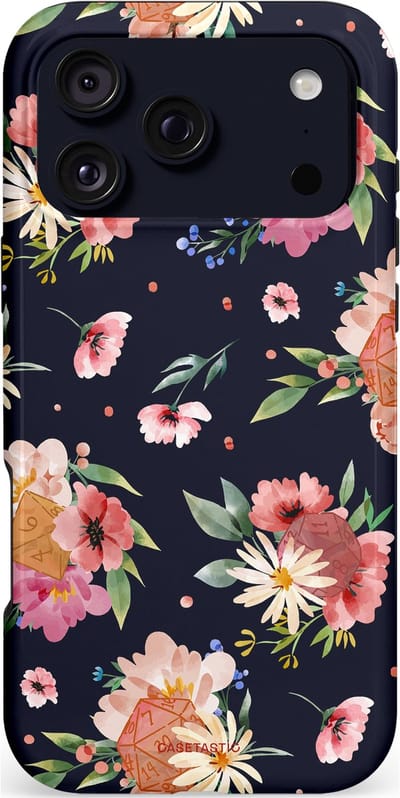 Casetastic hoesje geschikt voor Apple iPhone 17 Pro Max - MagSafe - Dubbellaagse bescherming - Bloemenkracht met D20 - Fashion Case - Zwart Perzik Zand Grijs