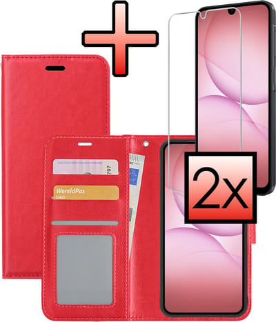 Hoes Geschikt voor Samsung A17 Hoesje Book Case Hoes Flip Cover Wallet Bookcase Met 2x Screenprotector - Rood