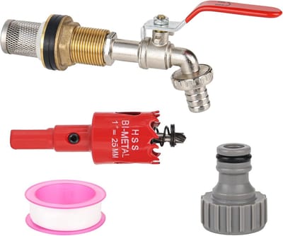 1/2 Inch Ball Valve - Brass Water Tank - Water Tap - S60 x 6 Ball Spout Valve - Garden Tap with Hose Screw Connection - Filter Sieve en Hole Saw