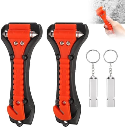 Dailygoods- Noodhamer 2-in-1 - Veiligheidshamer met ruitbreker/gordelsnijder - Antislip handvat - Noodfluit - Robuust ontwerp - Professionele levensredder - Veiligheidsset