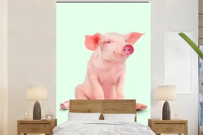 Fotobehang - Muurdecoratie - Varken - Roze - Stopcontact - Dieren - 200x300 cm - Behang - Fotobehang dieren