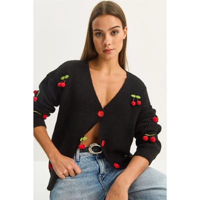 V-hals Fruit Geborduurde Brei Cardigan