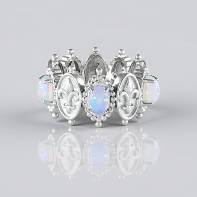 Cavill - Zilveren Ring met 5 Welo Opalen 1,3 ct - 925 Sterling Zilver - Uniek Handgemaakt Design - Ovaal Cabochon - Dames Sieraad