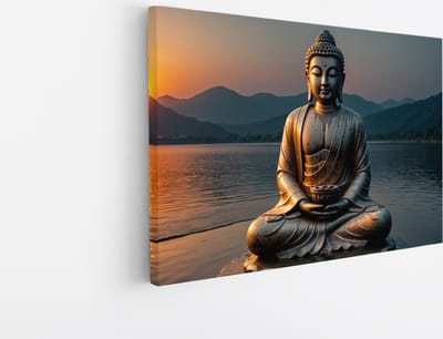 Saammp Canvas Schilderij - Boeddha het water - Landschap - 45x30 - Foto op canvas - Wanddecoratie - Muurdecoratie Woonkamer - Canvas schilderijen