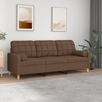 vidaXL - Driezitsbank - met - sierkussens - 180 - cm - stof - bruin