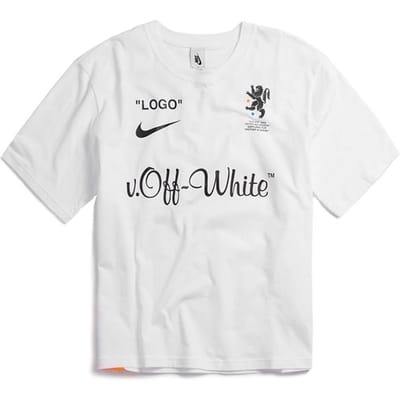 Nike X Off-White Co-Branded Letter Logo Print Casual T-shirt met Ronde Hals en Korte Mouwen Heren Tops Wit AJ3374-100 S white