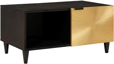 Salontafel - Eettafel bijzettafel - Woonkamer meubel - Met opbergruimte - 80 x 50 x 40 cm - Zwart goud
