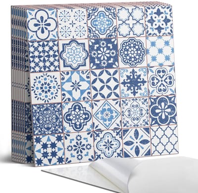 Coloray Plaktegels - Geometrische tegelpatronen Portugese Tegels - 30 cm x 30 cm - Blauw Plaktegels - 9 stuks - Vierkant PVC Tegels - Plaktegels Keuken - Zelfklevende Vloertegels - Vinyl Tegels Zelfklevend - Zelfklevende Tegels