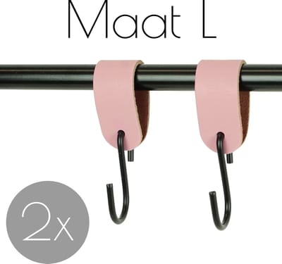 2x Leren S-haak hangers - Handles and more® | ZACHTROZE - maat L (Leren S-haken - S haken - handdoekkaakje - kapstokhaak - ophanghaken)
