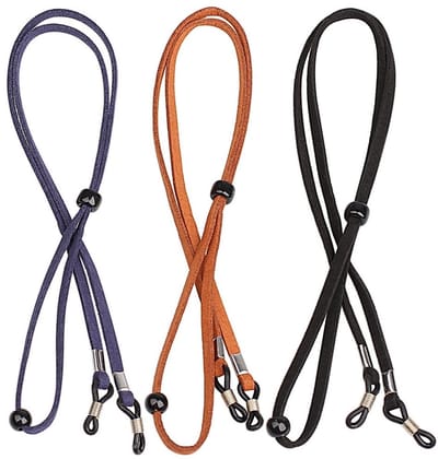 Dailygoods- Brilband 3 Stuks - Verstelbare Brillenketting - PU Lederen Brilkoord - Antislipringen - Duurzaam - Lengte 67 cm