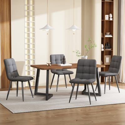 MODFU - 5-Delige Eethoek - Rechthoekige Eettafel Met 4 Stoelen - Modern - Keuken Of Eetkamer - MDF - Walnootkleur