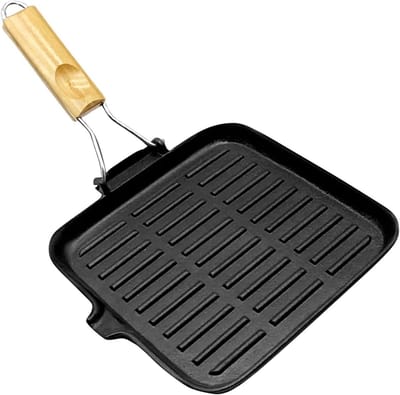 Gietijzeren pan - Koekenpan - Koken en bakken - Hittebestendig handvat - 38x24cm - Zwart