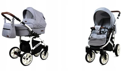 BabyLux® Kinderwagen 2in1 – OPTIMAL - SILVER FLEX WHITE FRAME - Opklapbare Wandelwagen incl. Reiswieg, Multifunctionele Buggy Sportstoel - Combi-kinderwagen met Luiertas, Regenhoes, Klamboe, Bekerhouder, etc.