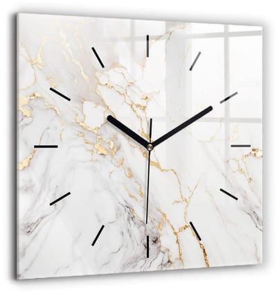 Wallfluent Wandklok - Decoratief marmer Klok met Afbeelding - 60 cm x 60 cm - Wit Wandklok - Zwarte Handen - Wandklok Zonder Cijfers - Kinder Wandklok Glas - Vierkante Glazen Klok - Industrieel Wandklok - Unieke Wandklok