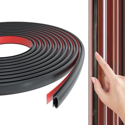 6 meter lange zelfklevende rubberen deurafdichtingsstrip, D-vormige deurafdichtingsstrip die gemakkelijk op maat te snijden is, voor het isoleren van deurkozijnen (zwart).