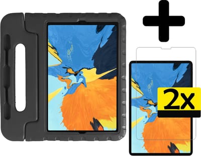 Hoes - Geschikt voor Apple iPad Pro (2018) - 11 inch - Met 2x Screenprotector - Kinderhoes Shockproof Bumper - Kidsproof Case - Tablet Hoesje - Kinder Cover - Zwart