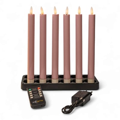 DORSETTO LED dinerkaarsen roze 250 mm, oplaadbaar, tot 400 uur brandduur, set van 6