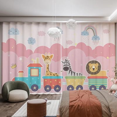 2 Panelen Roze Prinsessenkamer Gordijnpanelen Cartoon Eenhoorn Kasteel Regenboog Print Gordijnen voor Meisjes Kinder Slaapkamer Gordijnen cortina 2x100W240H(CM)&Grommet Top