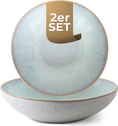 Palmer - Light Blue Sea - Bord diep - Pastabord - 2 stuks - ø 22 cm - Wit/Lichtblauw - Stoneware - Bordenset