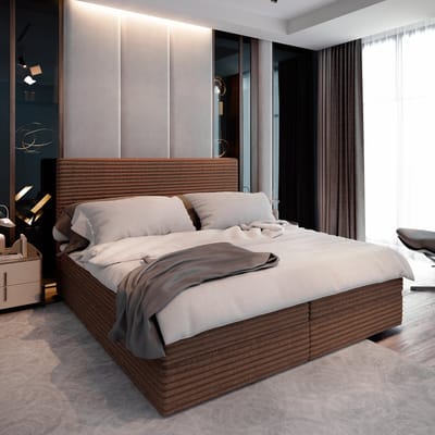 Boxspring PISA 140x200 cm met matras en topper, bedkasten - Bruin
