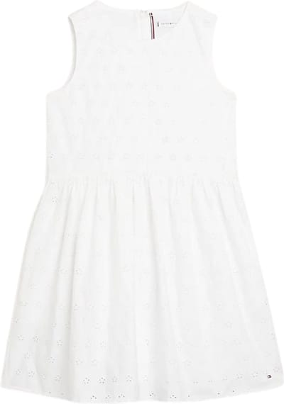 Tommy Hilfiger BRODERIE ANGLAISE MONOGRAM DRESS Meisjes Jurk - White - Maat 14