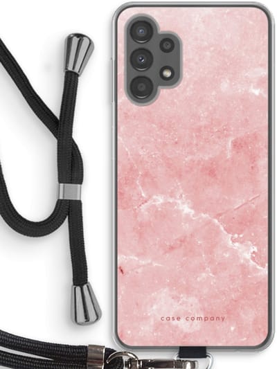 Case Company® - Hoesje met koord geschikt voor Samsung Galaxy A13 4G hoesje met Koord - Roze marmer - Telefoonhoesje met Zwart Koord - Bescherming aan alle Kanten en Over de Schermrand