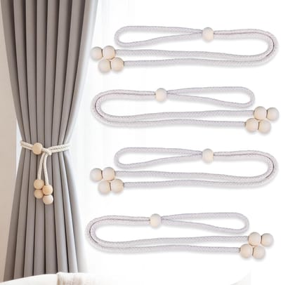 Dailygoods - 4 stuks verstelbare gordijnbinders Boho Decor Crèmekleurig Touw Handgebreide Gordijn Touw Gesp voor Huis Kantoor Woonkamer Slaapkamer