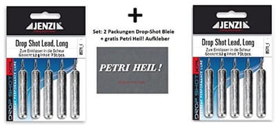 Set van 2 verpakkingen lange Drop-Shot loodgewichten van 12 gram met gratis visgenezing stickers