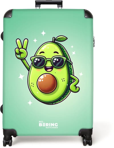 NoBoringSuitcases.com® - Koffer groot - Reiskoffer lichtgewicht - Avocado - Cartoon - Zonnebril - Rolkoffer met 4 wielen - Grote trolley XL - 98 liter bagage