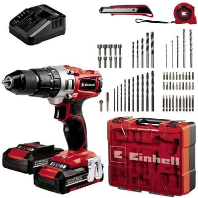 Einhell Power X-Change TE-CD 18/2 Li-i +64 (2x2,0 Ah) Accu-klopboor/schroefmachine 2 snelheden Incl. 64-delige set accessoires, Incl. lader, Incl. 2