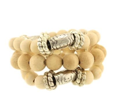 Behave - Kralenarmband beige elastisch zilverkleur detail - unisex stijl