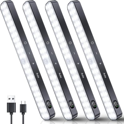 Dimbare Kastverlichting met Bewegingsmelder - 4 Stuks, USB Oplaadbaar, LED Onderbouwlamp voor Keuken en Donkere Ruimtes