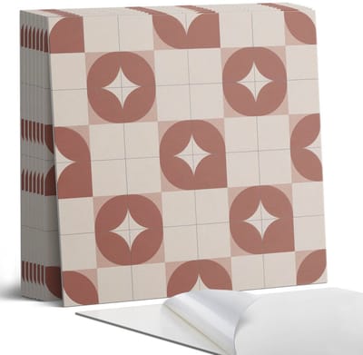 Coloray Plaktegels - Geometrisch patroon met cirkels Portugese Tegels - 30 cm x 30 cm - Rood Plaktegels - 9 stuks - Vierkant PVC Tegels - Plaktegels Keuken - Zelfklevende Vloertegels - Vinyl Tegels - Zelfklevende Tegels