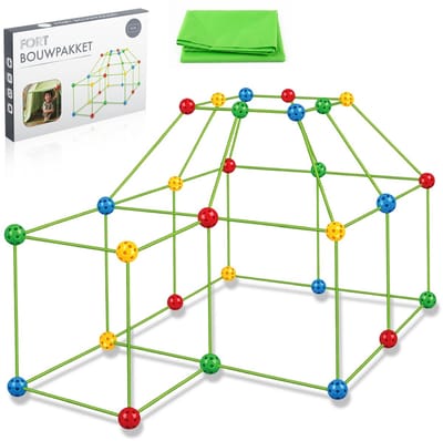 Waxels® Fort Bouwpakket Kinderen – DIY Fort Kit met Stokken & Ballen – Bouw je Eigen Speeltent – 3D Constructie Speelgoed – Indoor Speelhuis – Inclusief Tent