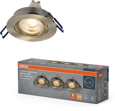 OSRAM Spot Set LED inbouwspot 4,5W groen-messing, 2700K warm wit, aluminium, draaibare klikbevestiging, set van 3